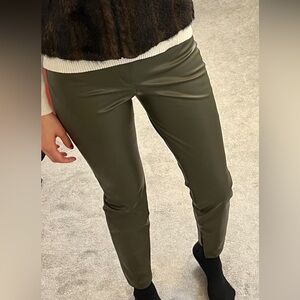 Zara High Waisted Olive Green Vegan Leather Pants size L but fits Medium/28